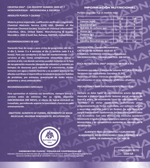 Creatina 6020-87-7 DNA® - Pura y Sabores - Pote - 1 Kilo - Imagen 2